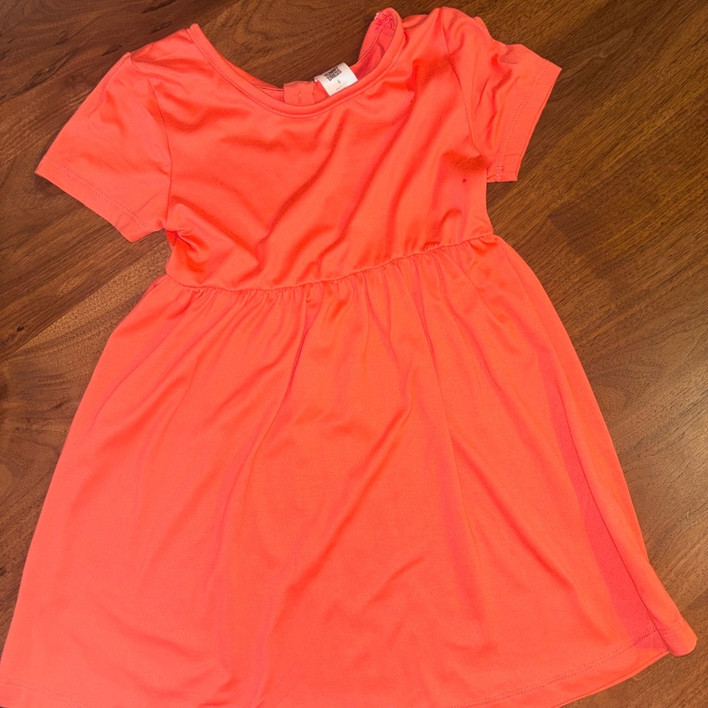 Girls size 6 Neon Coral Short Sleeve Dress